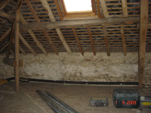 Combles avant travaux : charpente ancienne et fenêtre de toit