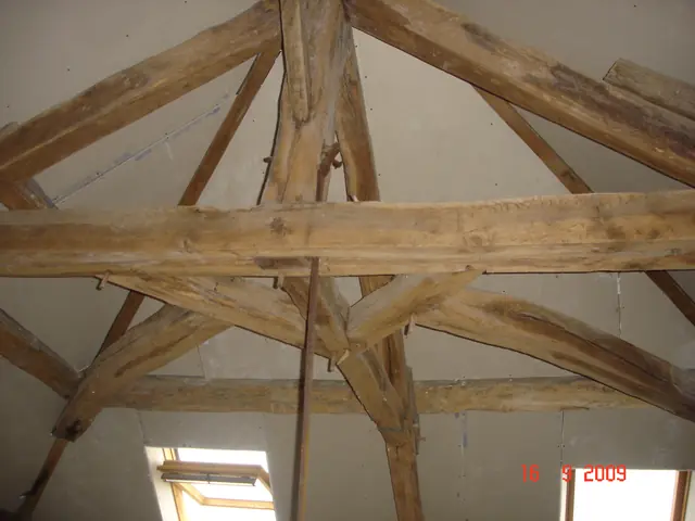 Combles aménagés : plafond en plaques de plâtre et charpente apparente